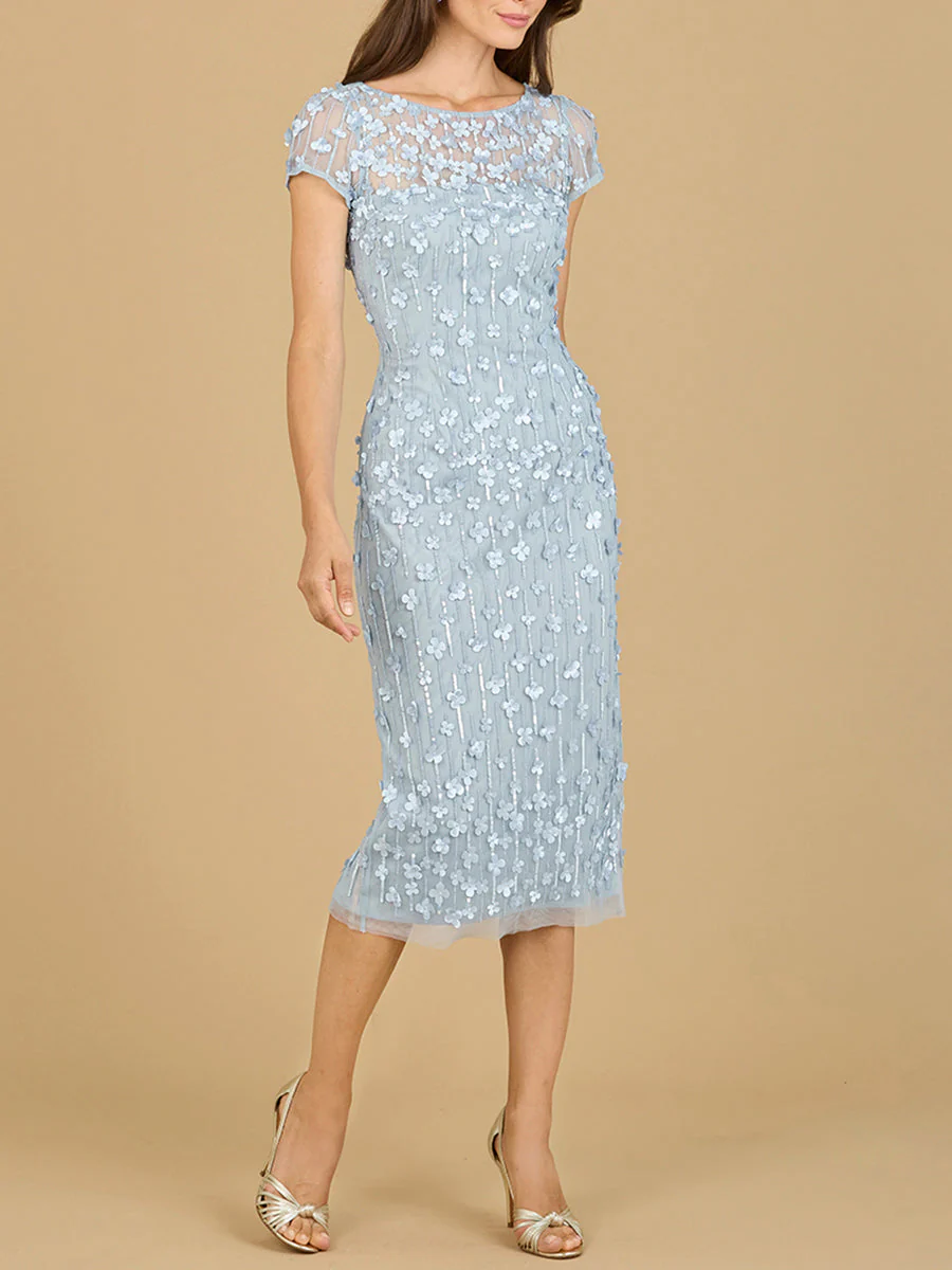 3D Applique Midi Dress with Cap Sleeves - Image 2