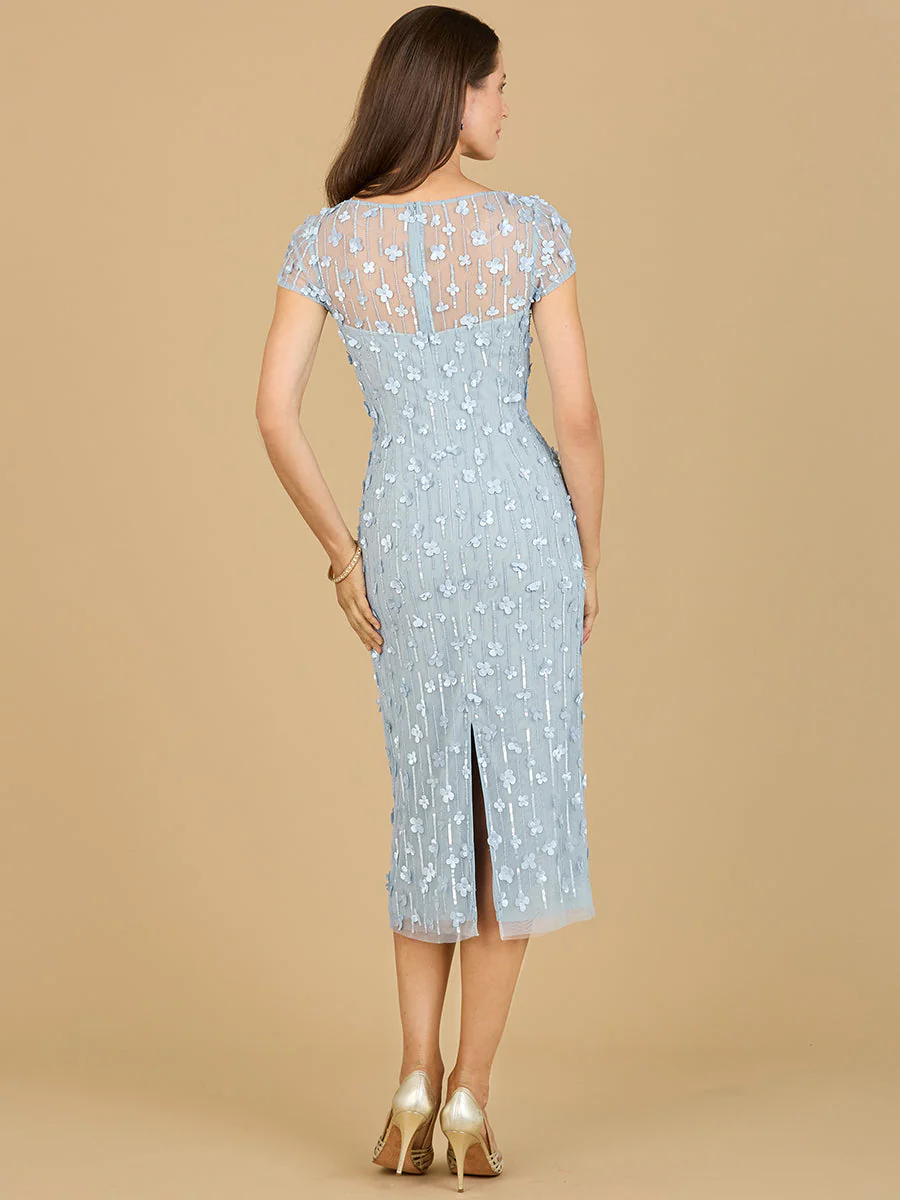 3D Applique Midi Dress with Cap Sleeves - Image 4