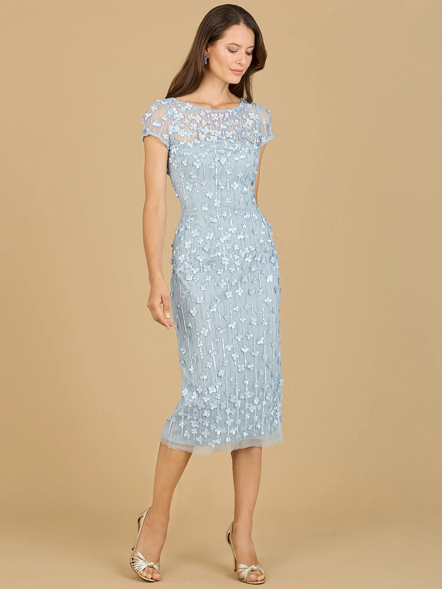 3D Applique Midi Dress with Cap Sleeves - Image 6