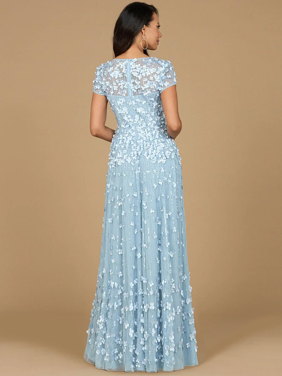 3D Floral Embellished Cap Sleeve Gown - Image 7