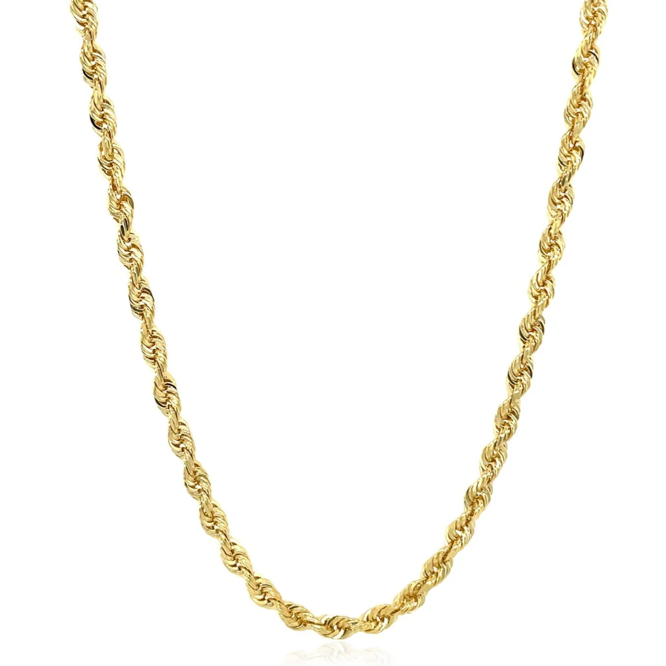 4.0mm 10K Yellow Gold Hollow Diamond Cut Rope Chain - Image 3