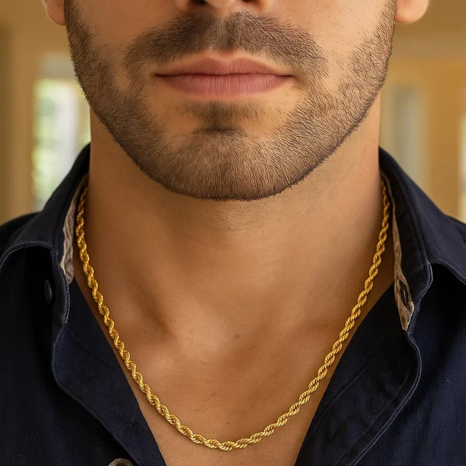4.0mm 10K Yellow Gold Hollow Diamond Cut Rope Chain - Image 8