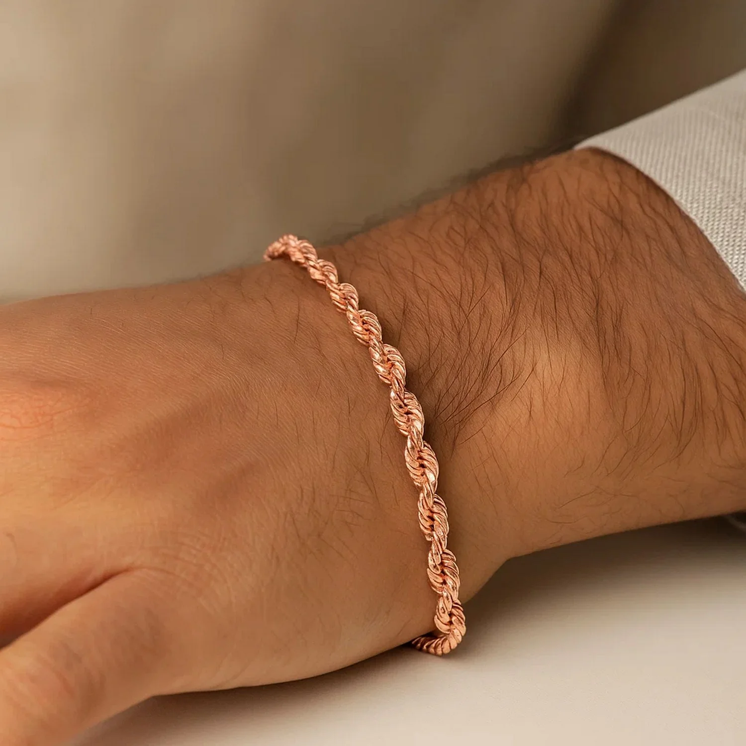 4.0mm 14k Rose Gold Solid Diamond Cut Rope Bracelet - Image 2