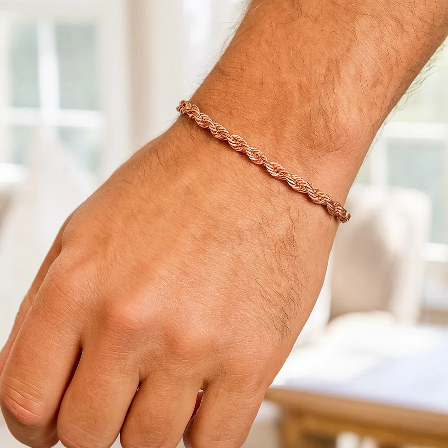 4.0mm 14k Rose Gold Solid Diamond Cut Rope Bracelet - Image 3