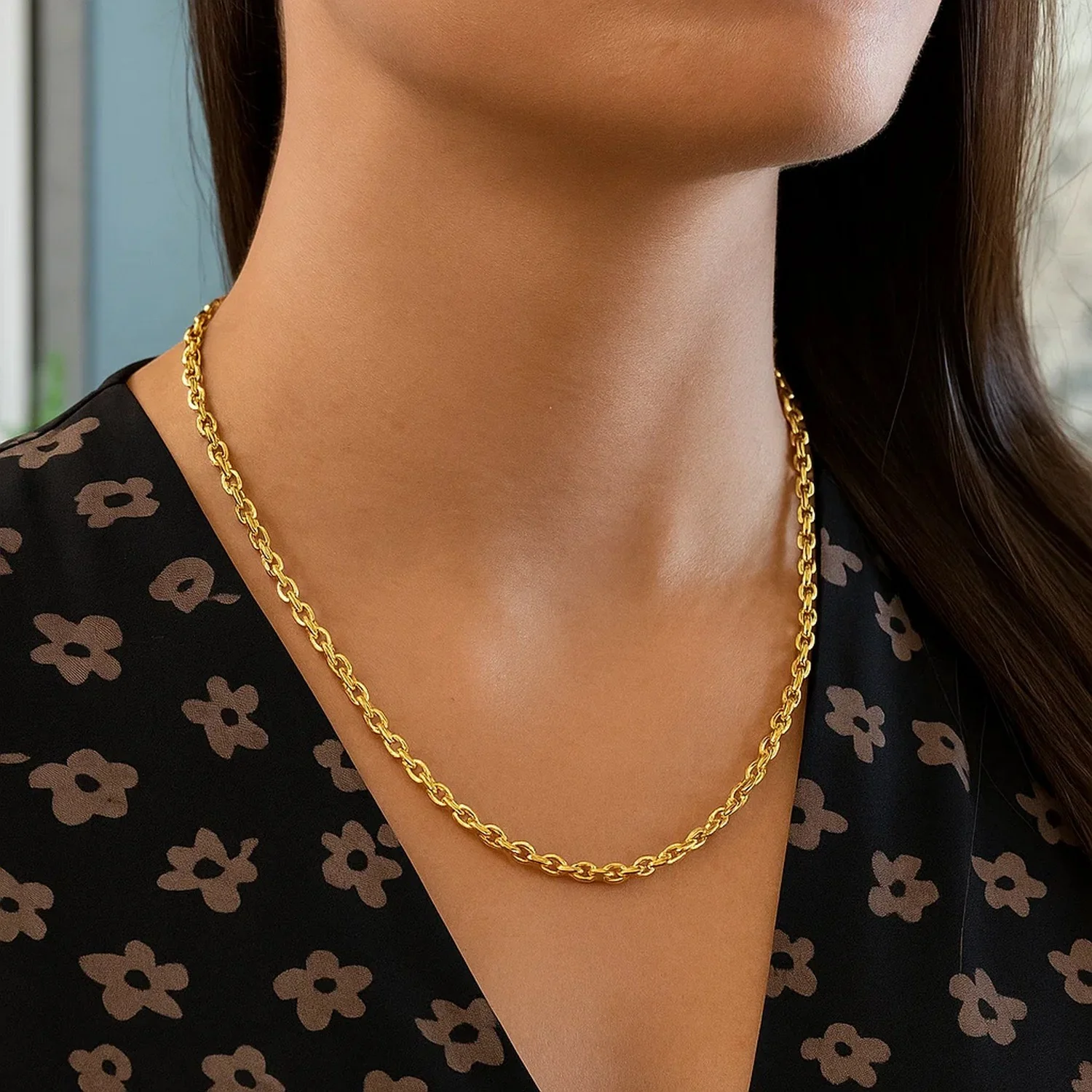 4.0mm 14k Yellow Gold Diamond Cut Cable Link Chain - Image 21