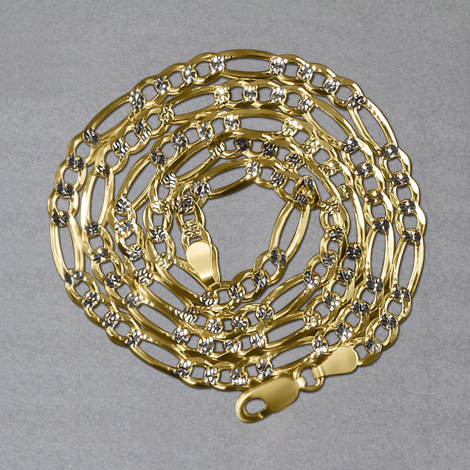 4.0mm 14K Yellow Gold Solid Pave Figaro Chain - Image 29