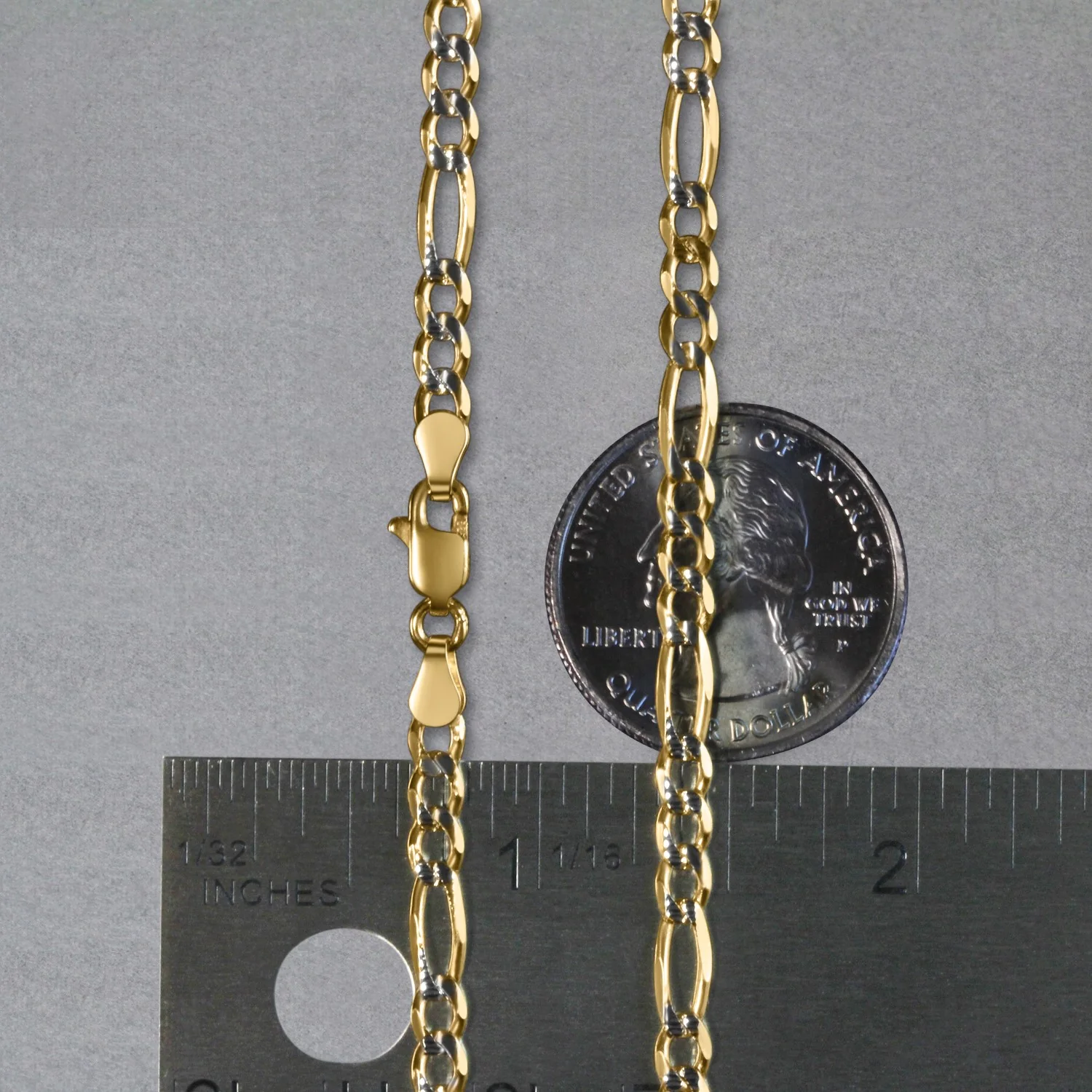 4.0mm 14K Yellow Gold Solid Pave Figaro Chain - Image 36