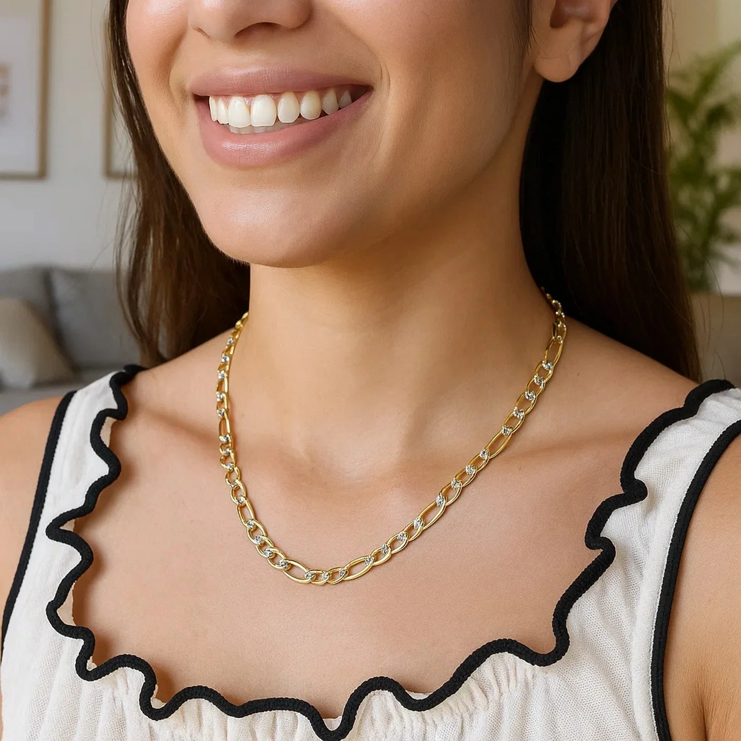 4.0mm 14K Yellow Gold Solid Pave Figaro Chain - Image 39