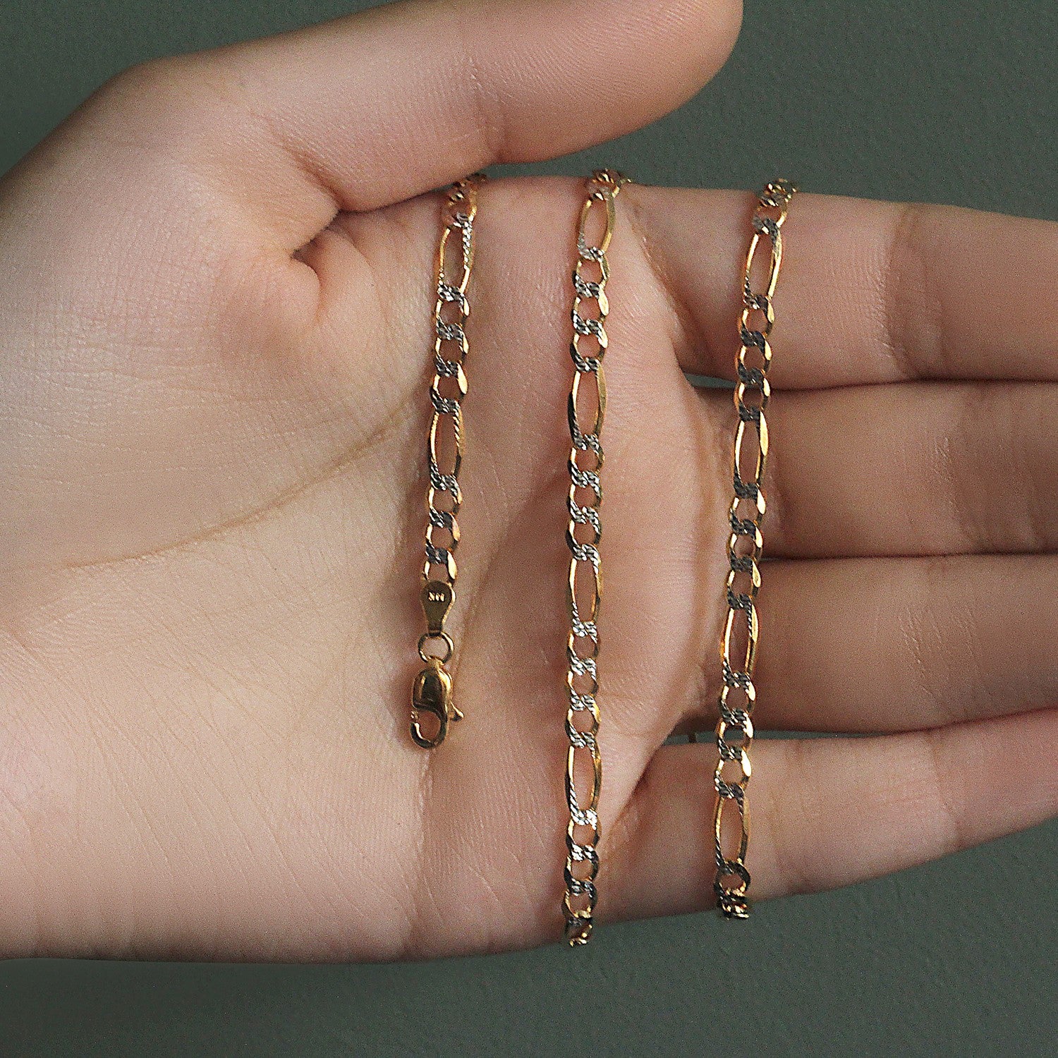 4.0mm 14K Yellow Gold Solid Pave Figaro Chain - Image 41