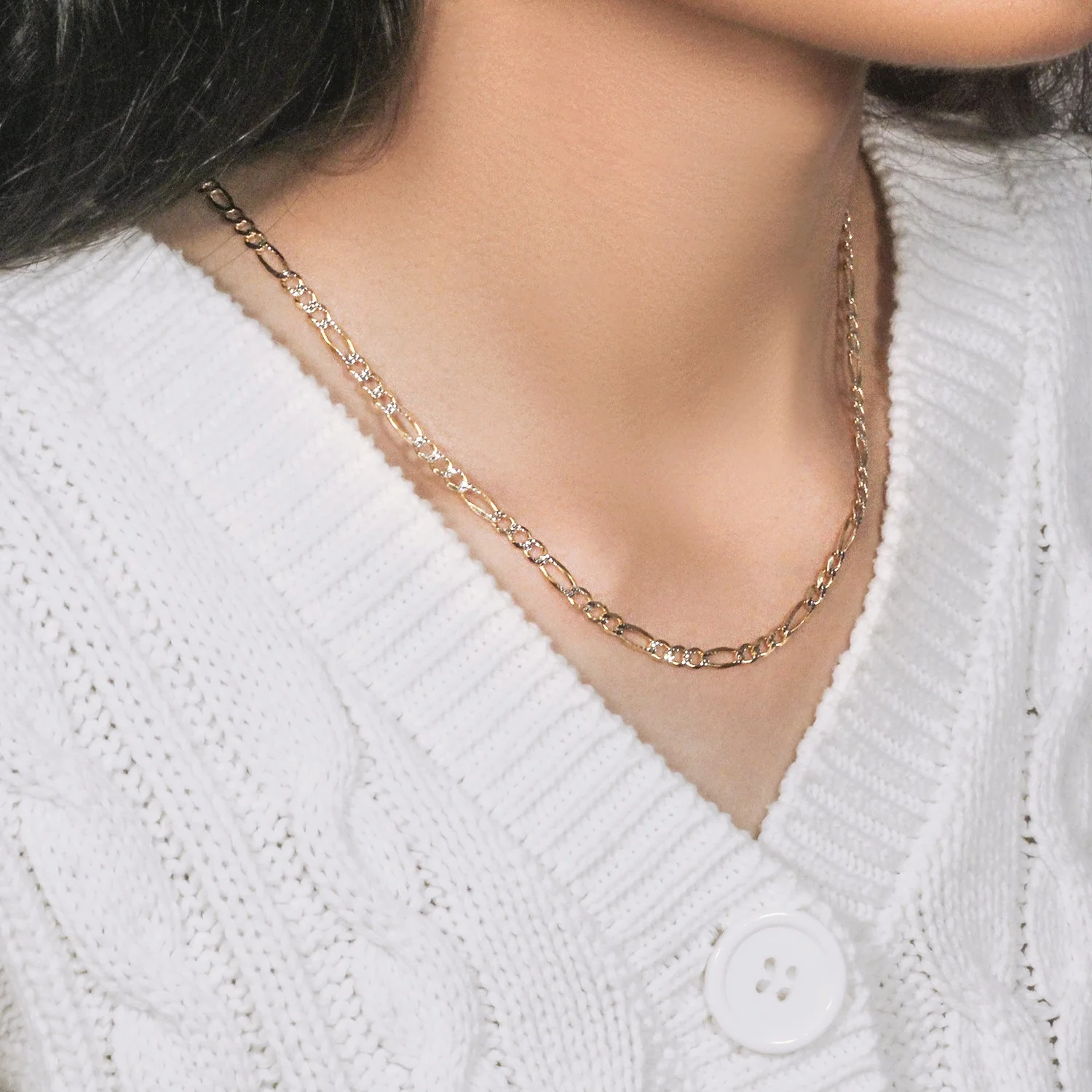 4.0mm 14K Yellow Gold Solid Pave Figaro Chain - Image 46