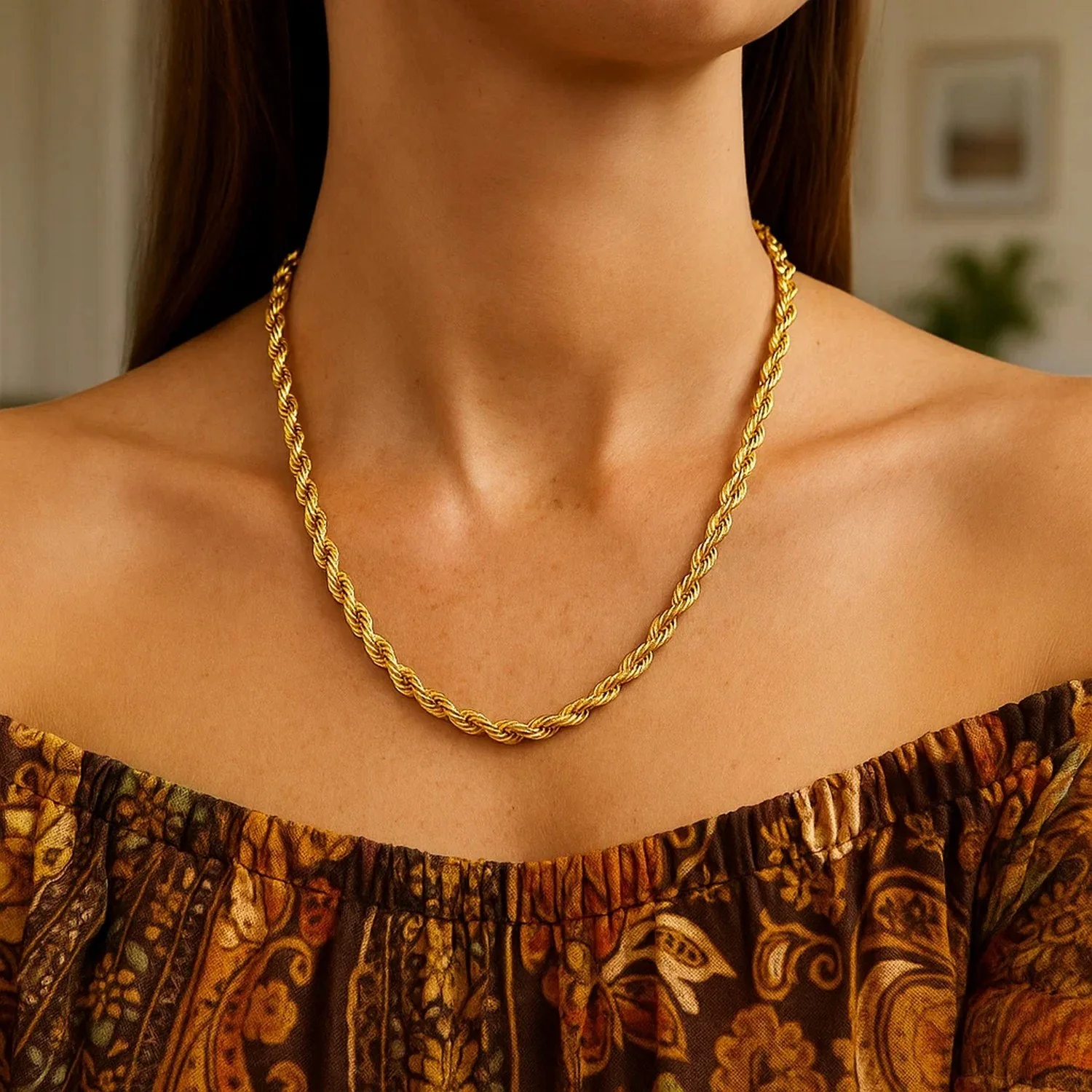 4.5mm 10K Yellow Gold Hollow Diamond Cut Rope Chain - Image 3