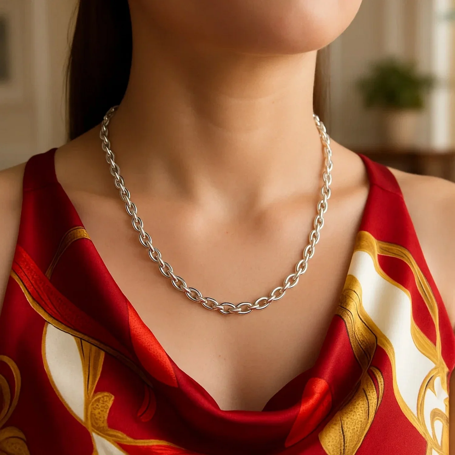 4.6mm 14k White Gold Oval Rolo Chain - Image 8