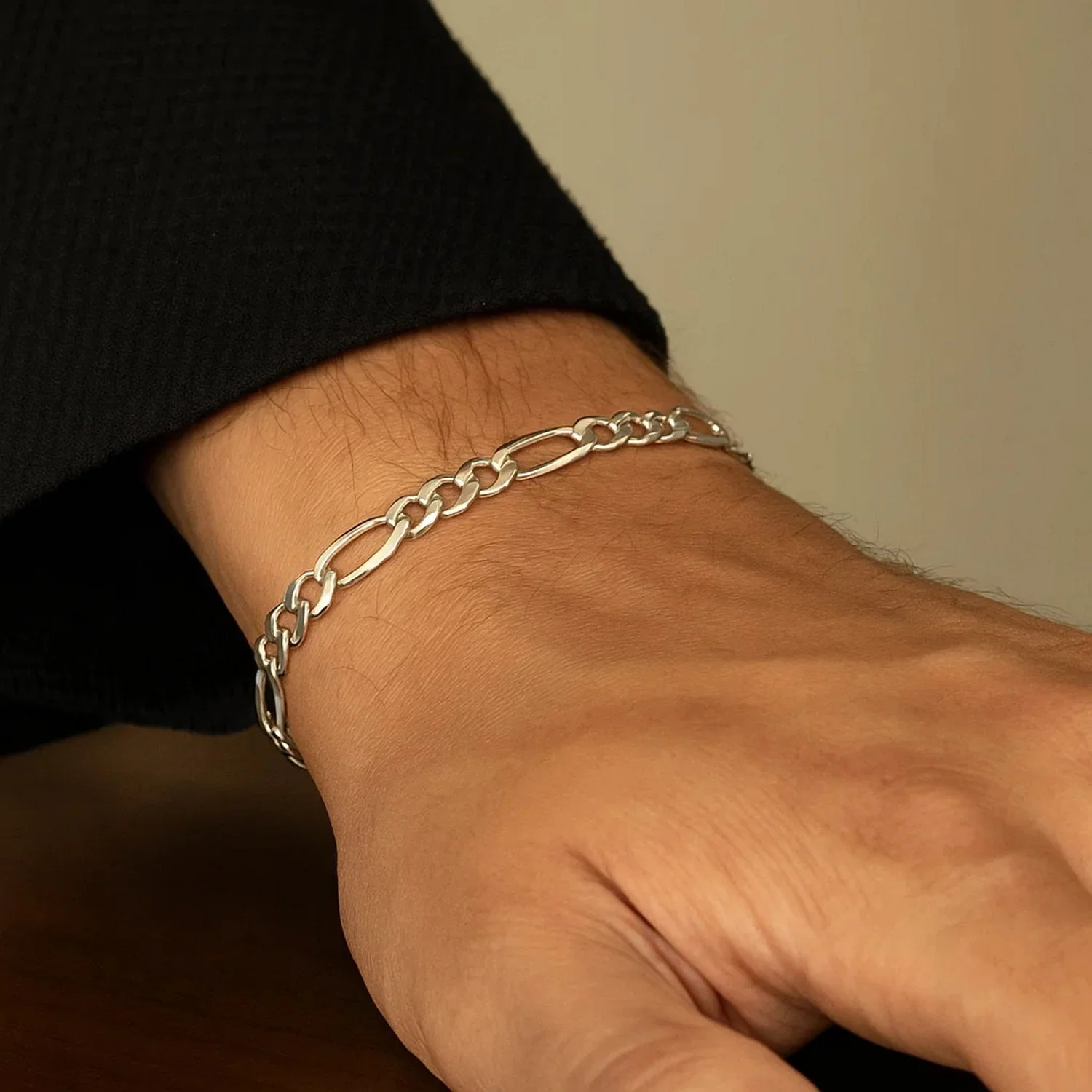 4.6mm 14k White Gold Solid Figaro Bracelet - Image 19