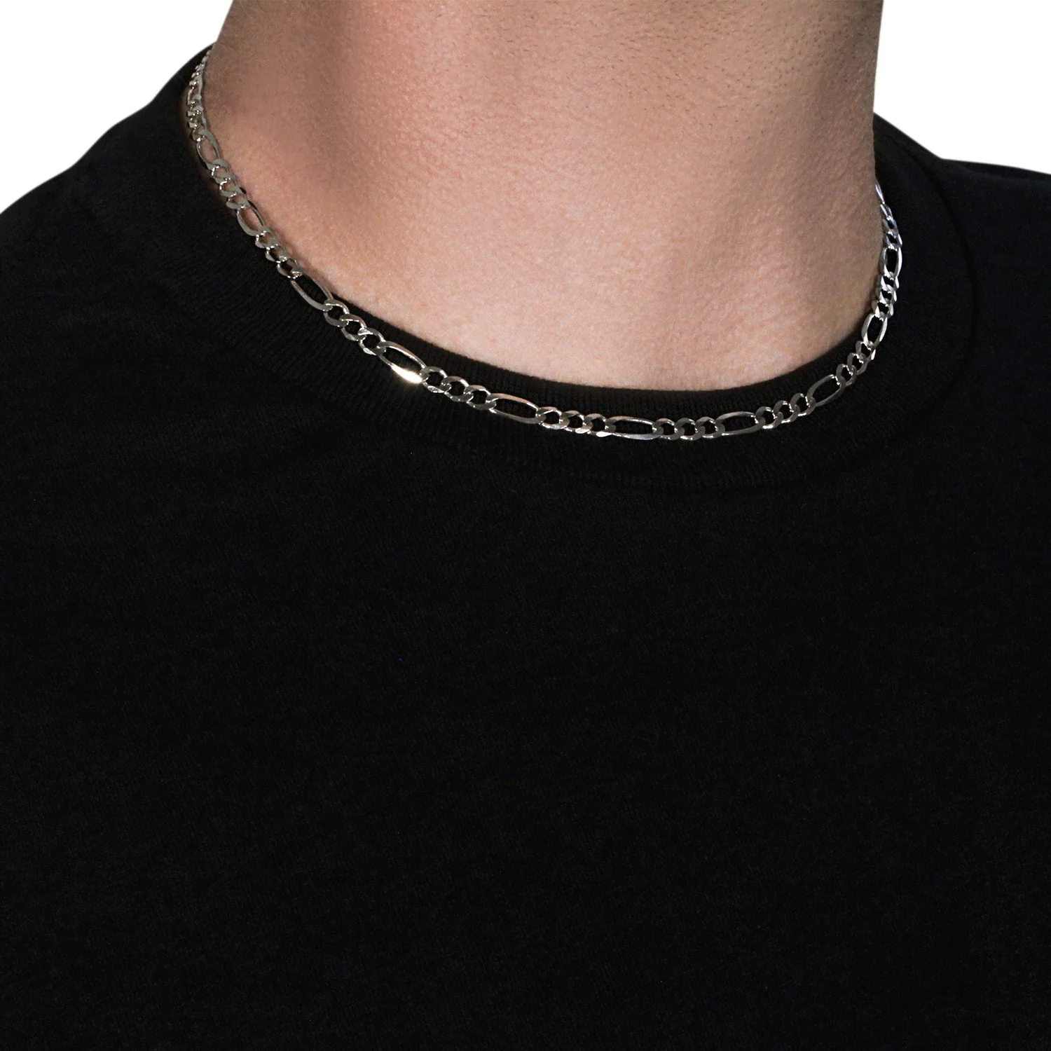 4.6mm 14k White Gold Solid Figaro Chain - Image 9