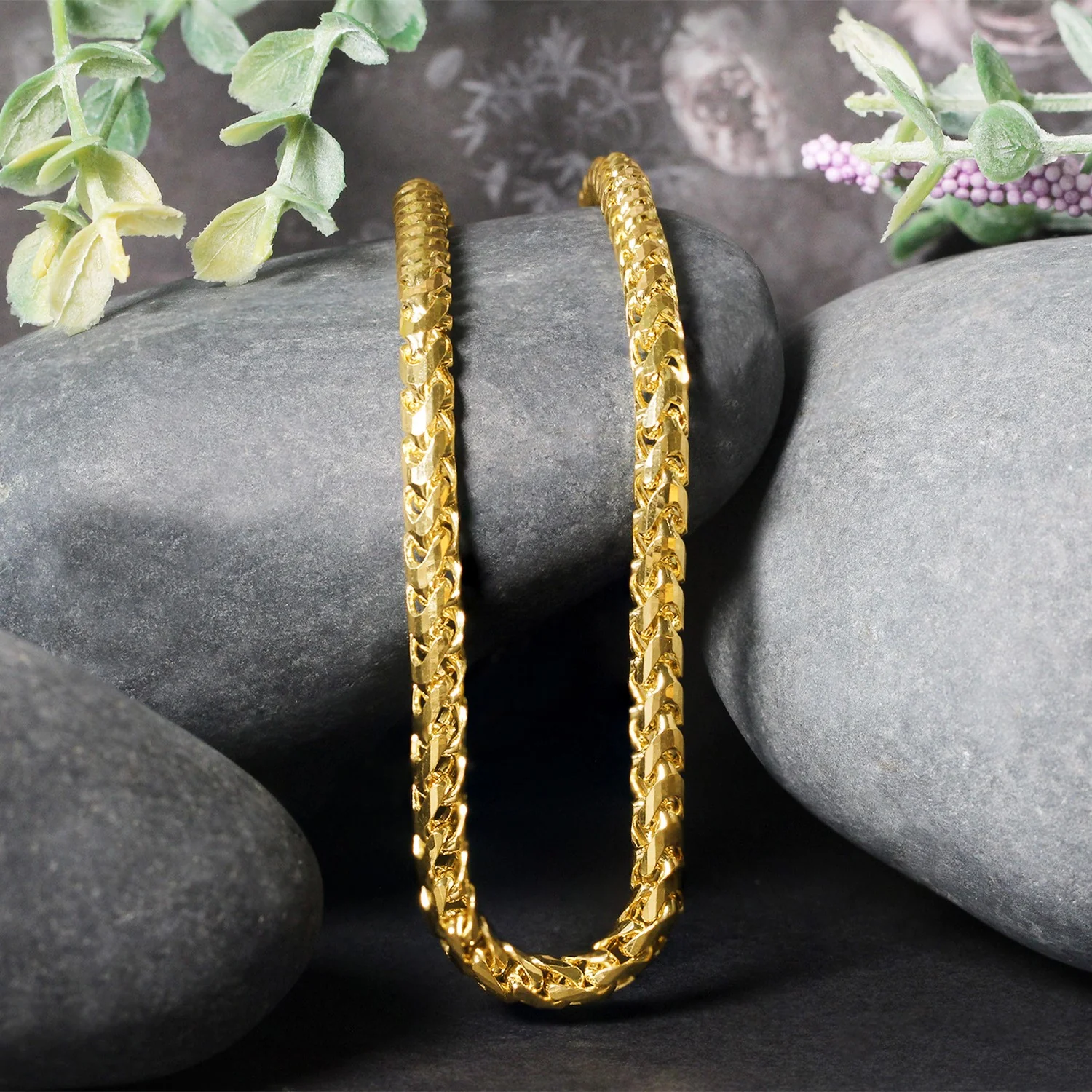 4.6mm 14k Yellow Solid Gold Diamond Cut Round Franco Chain - Image 3