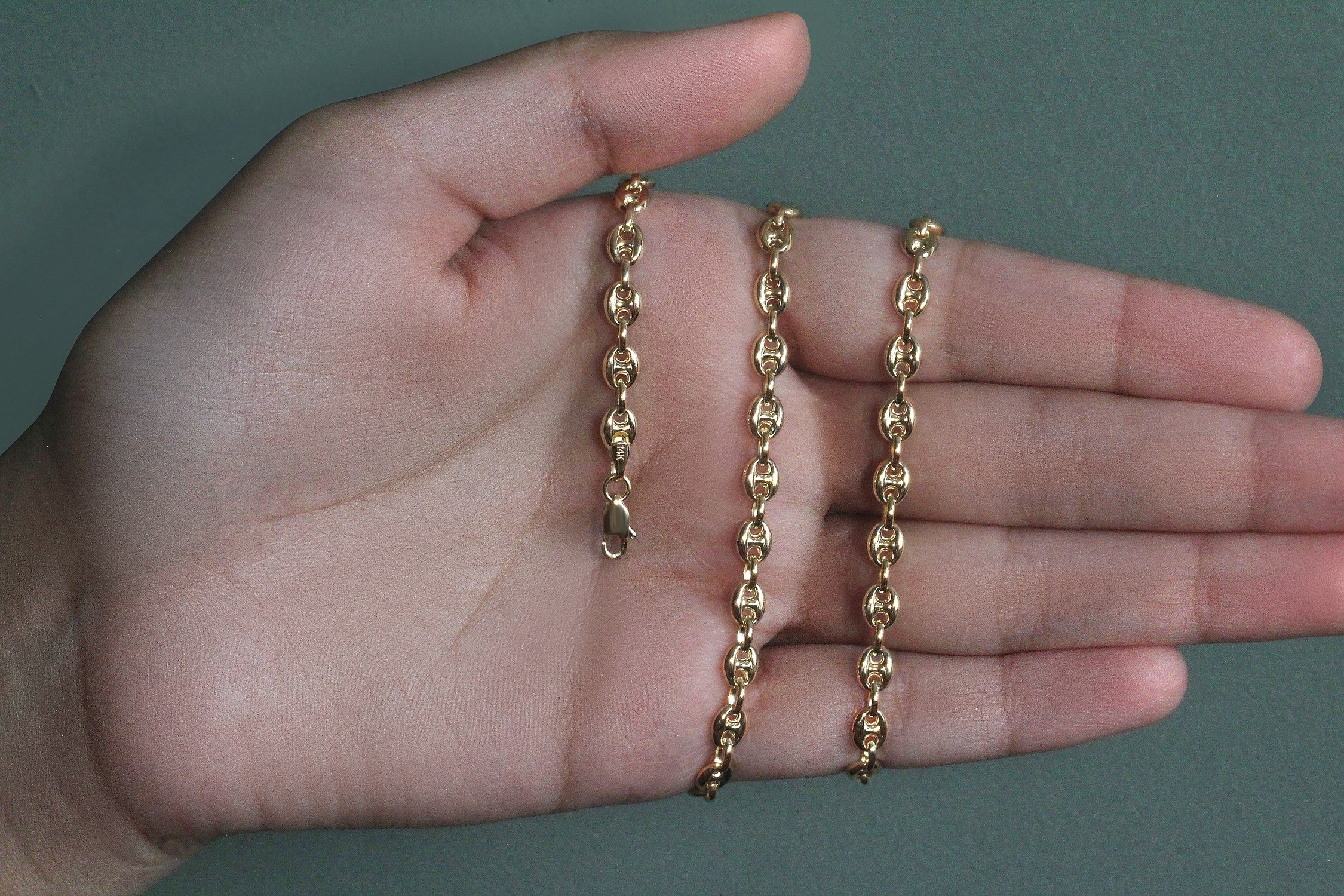 4.7mm 14k Yellow Gold Puffed Mariner Link Chain - Image 34