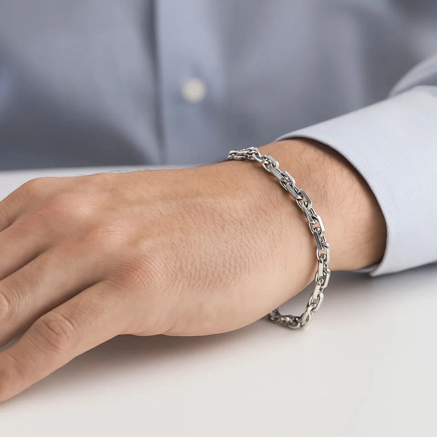 4.8mm 14k White Gold French Cable Chain Bracelet - Image 5
