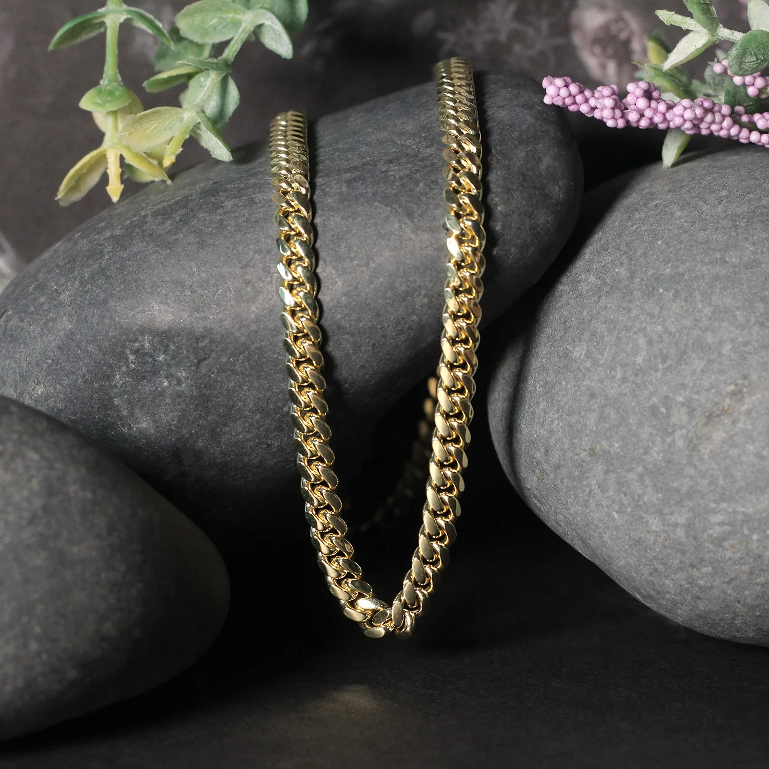 4.9mm 10k Yellow Gold Classic Miami Cuban Solid Chain - Image 5