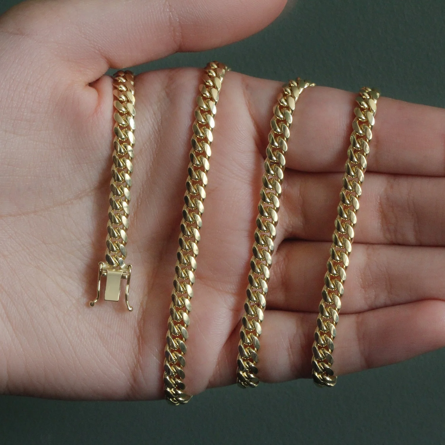 4.9mm 10k Yellow Gold Classic Miami Cuban Solid Chain - Image 7