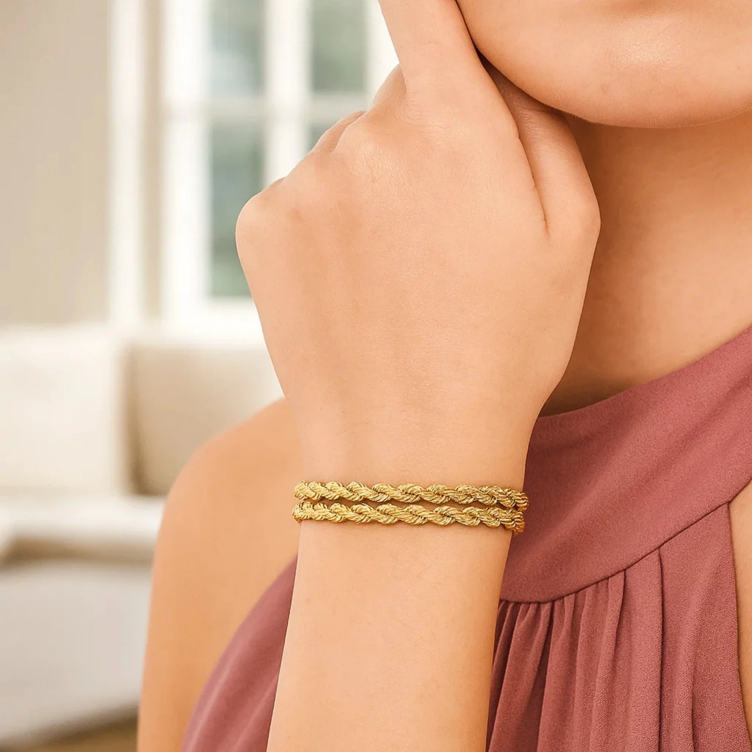 5.0 mm 14k Yellow Gold Dual Row Rope Bracelet - Image 2