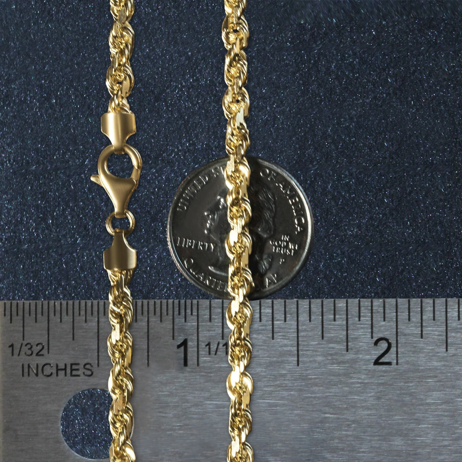 5.0mm 10k Yellow Gold Solid Diamond Cut Rope Chain - Image 7