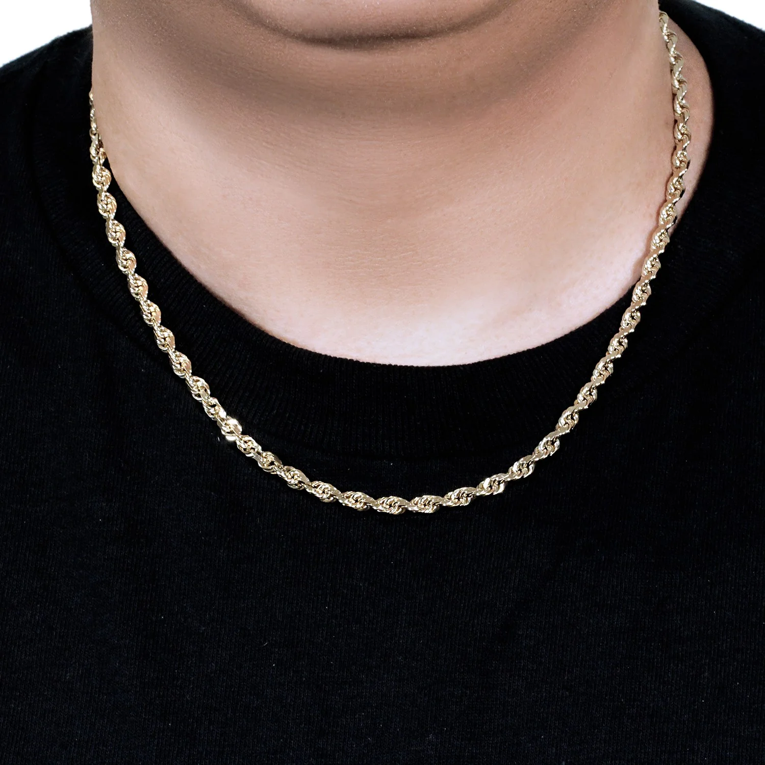 5.0mm 14k Yellow Gold Solid Diamond Cut Rope Chain - Image 11