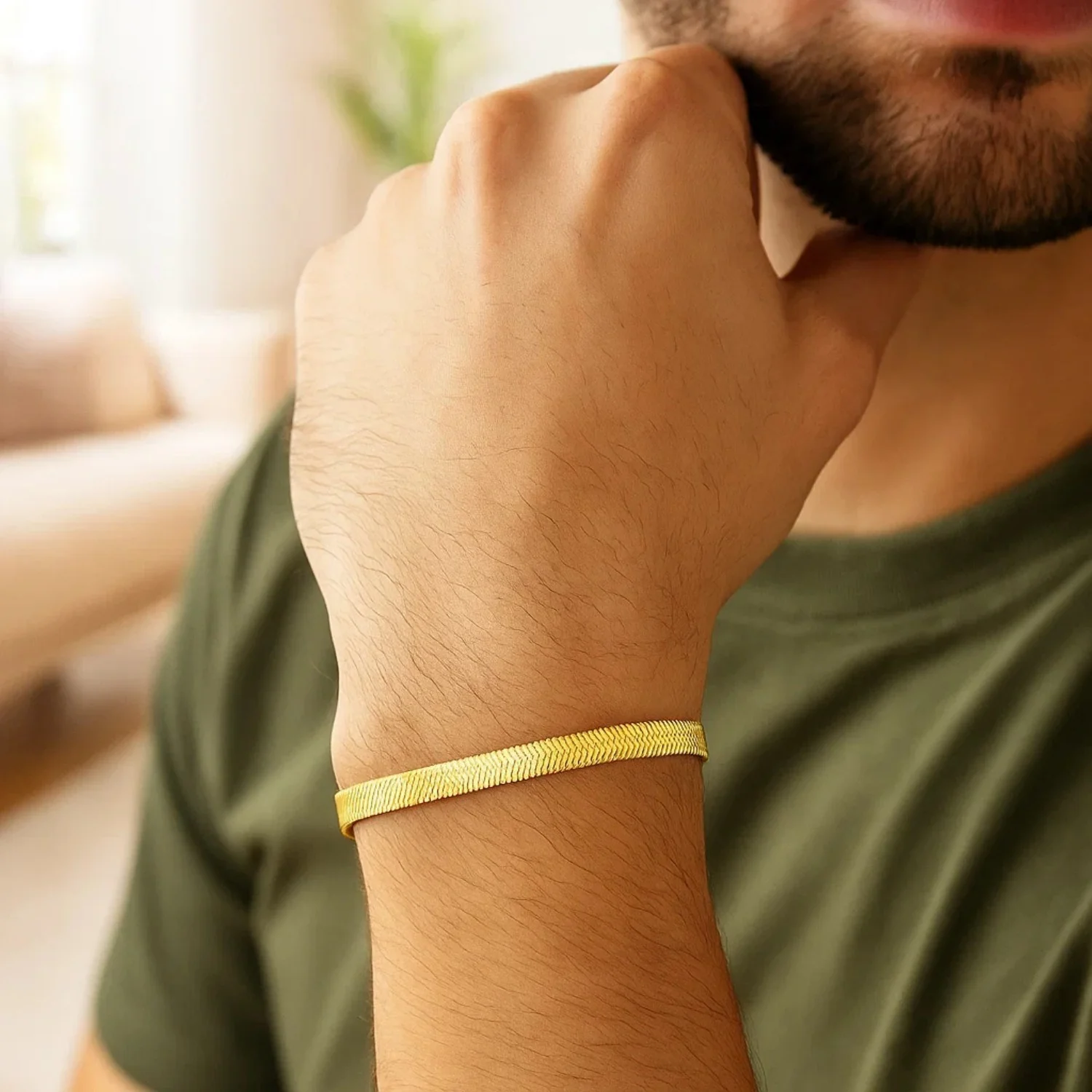 5.0mm 14k Yellow Gold Super Flex Herringbone Bracelet - Image 4