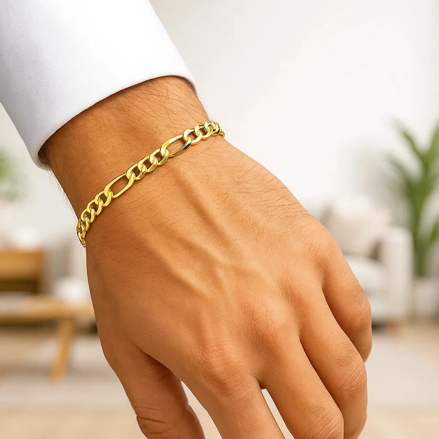 5.4mm 14k Yellow Gold Lite Figaro Bracelet - Image 5