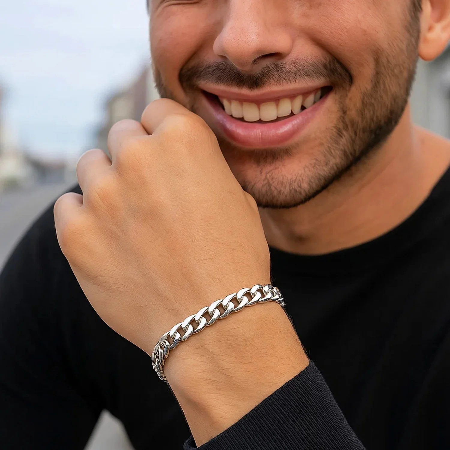 5.5mm 14k White Gold Miami Cuban Semi Solid Bracelet - Image 2