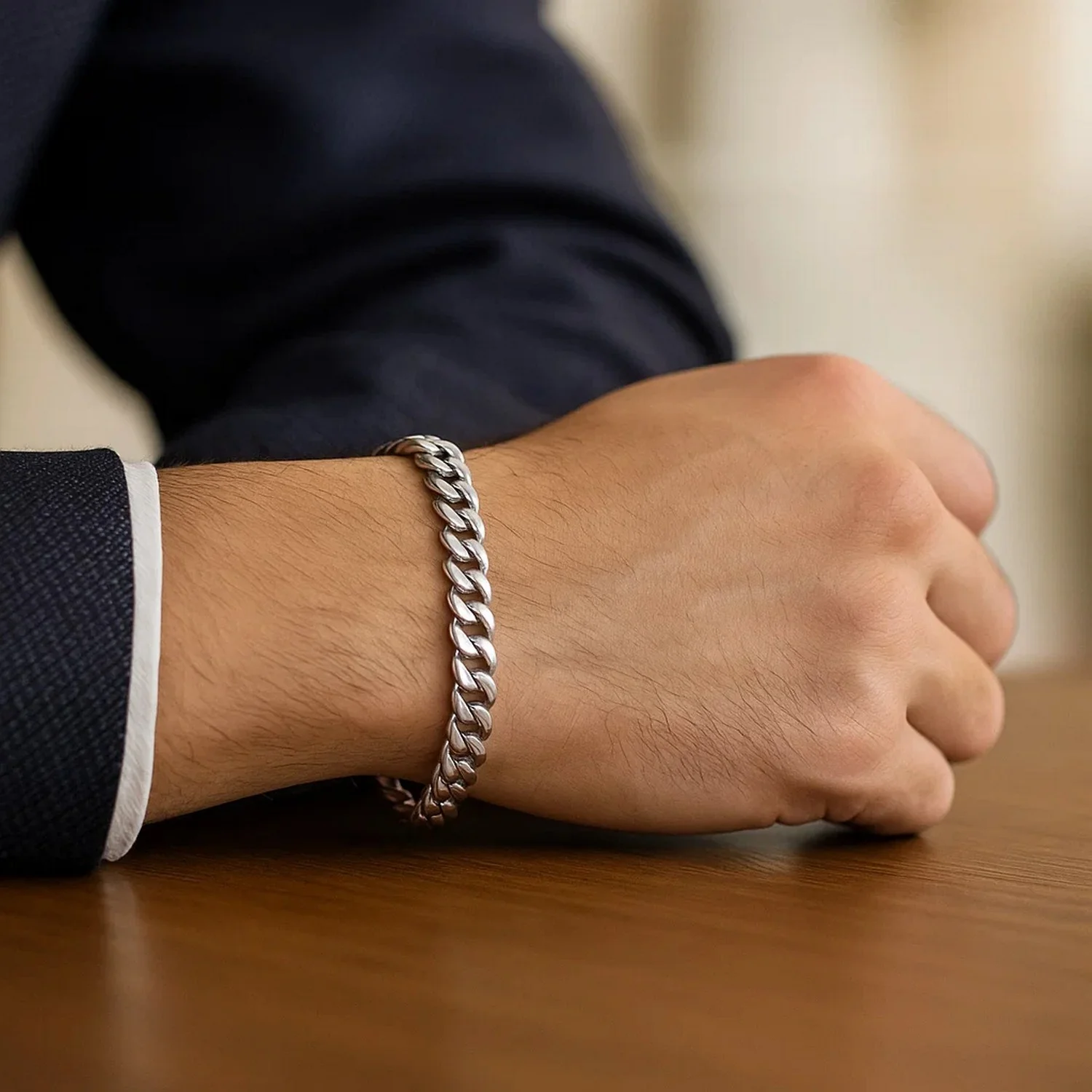 5.5mm 14k White Gold Miami Cuban Semi Solid Bracelet - Image 4