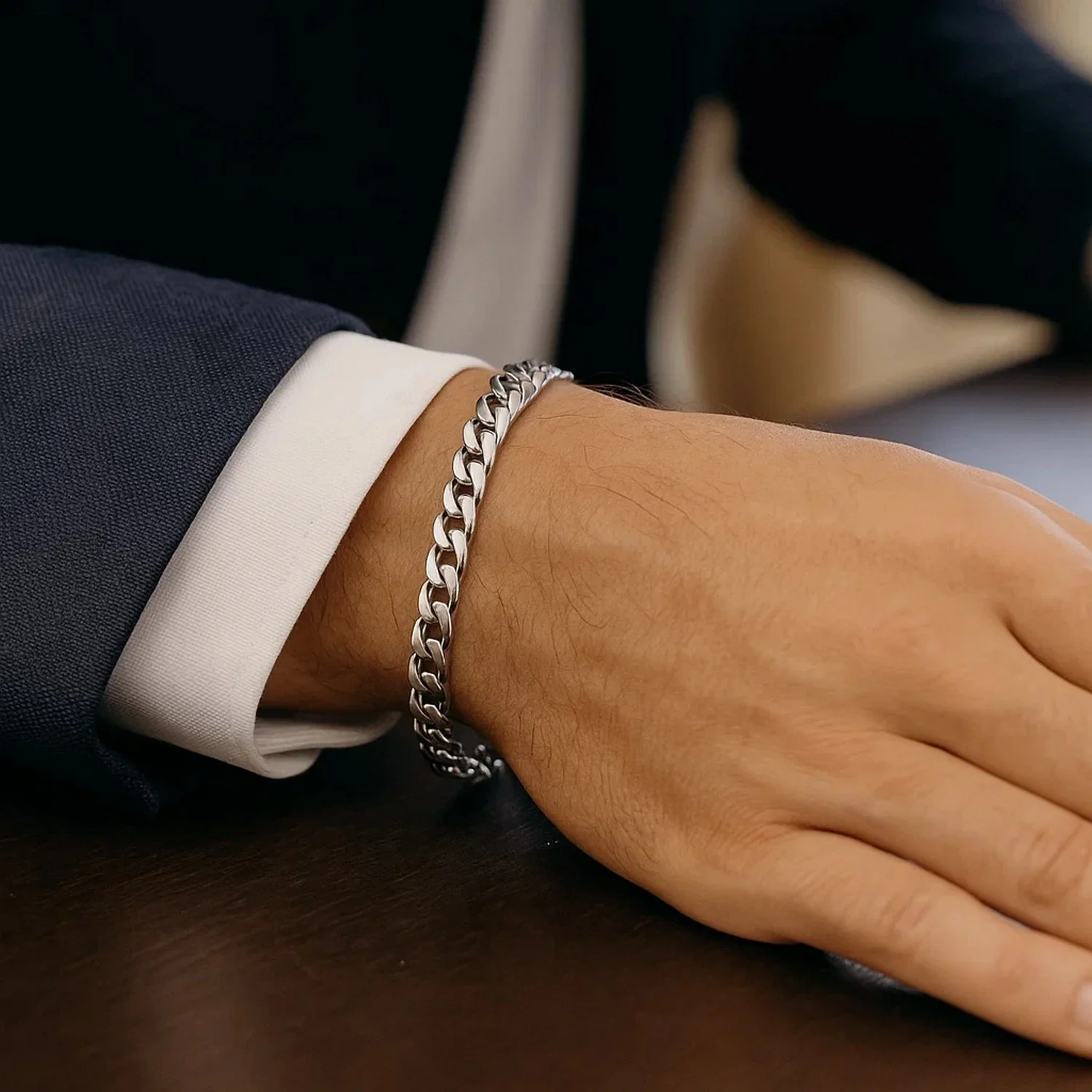 5.5mm 14k White Gold Miami Cuban Semi Solid Bracelet - Image 5