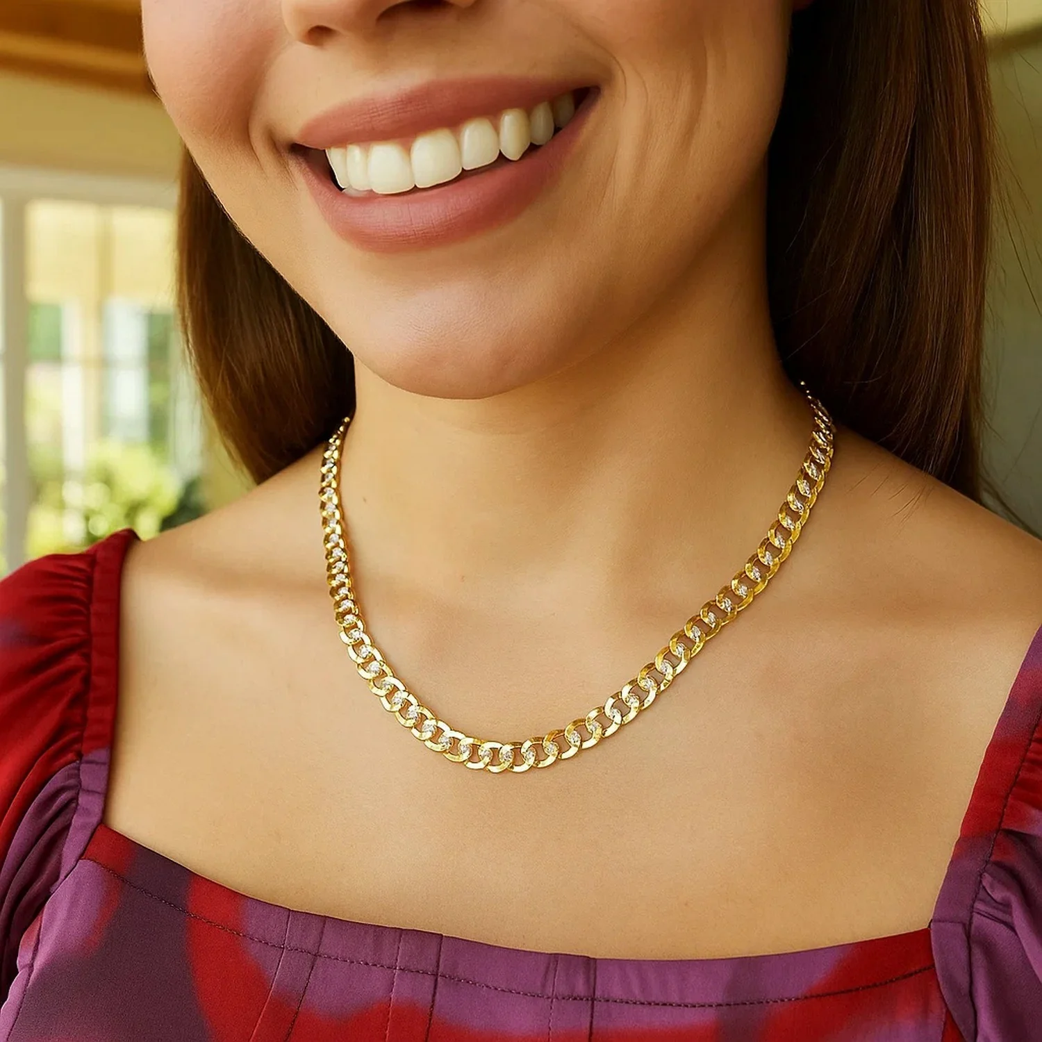 5.7mm 14k Two Tone Gold Pave Curb Chain - Image 13