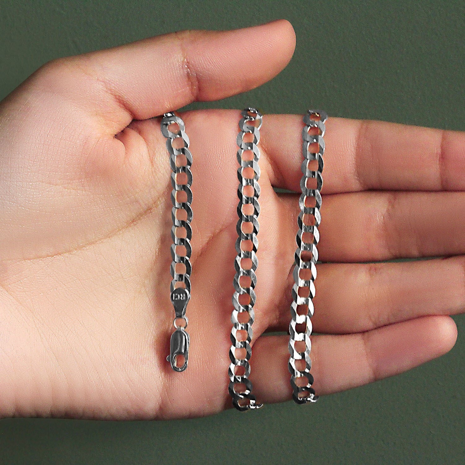 5.7mm 14k White Gold Solid Curb Chain - Image 7