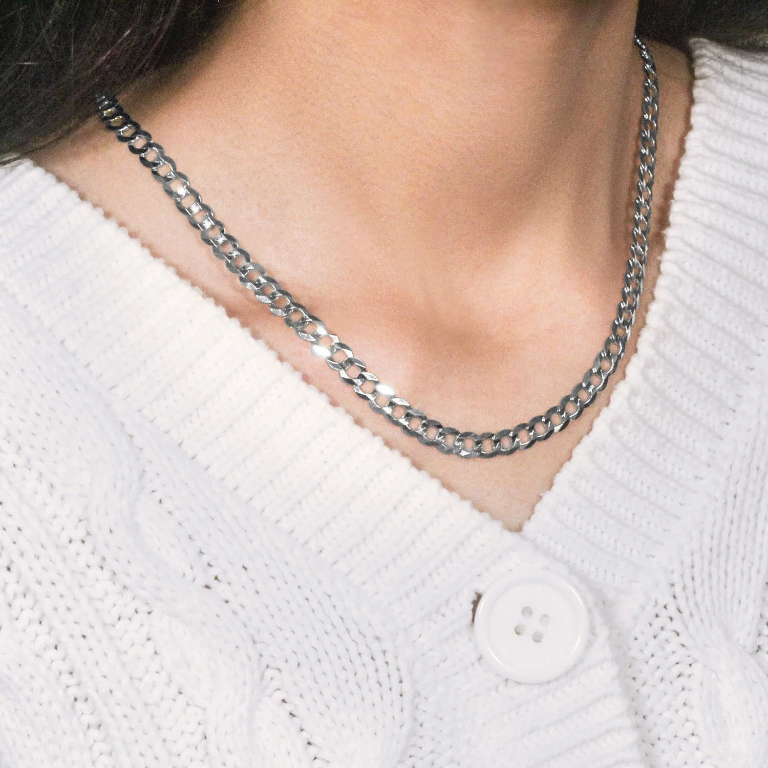 5.7mm 14k White Gold Solid Curb Chain - Image 9
