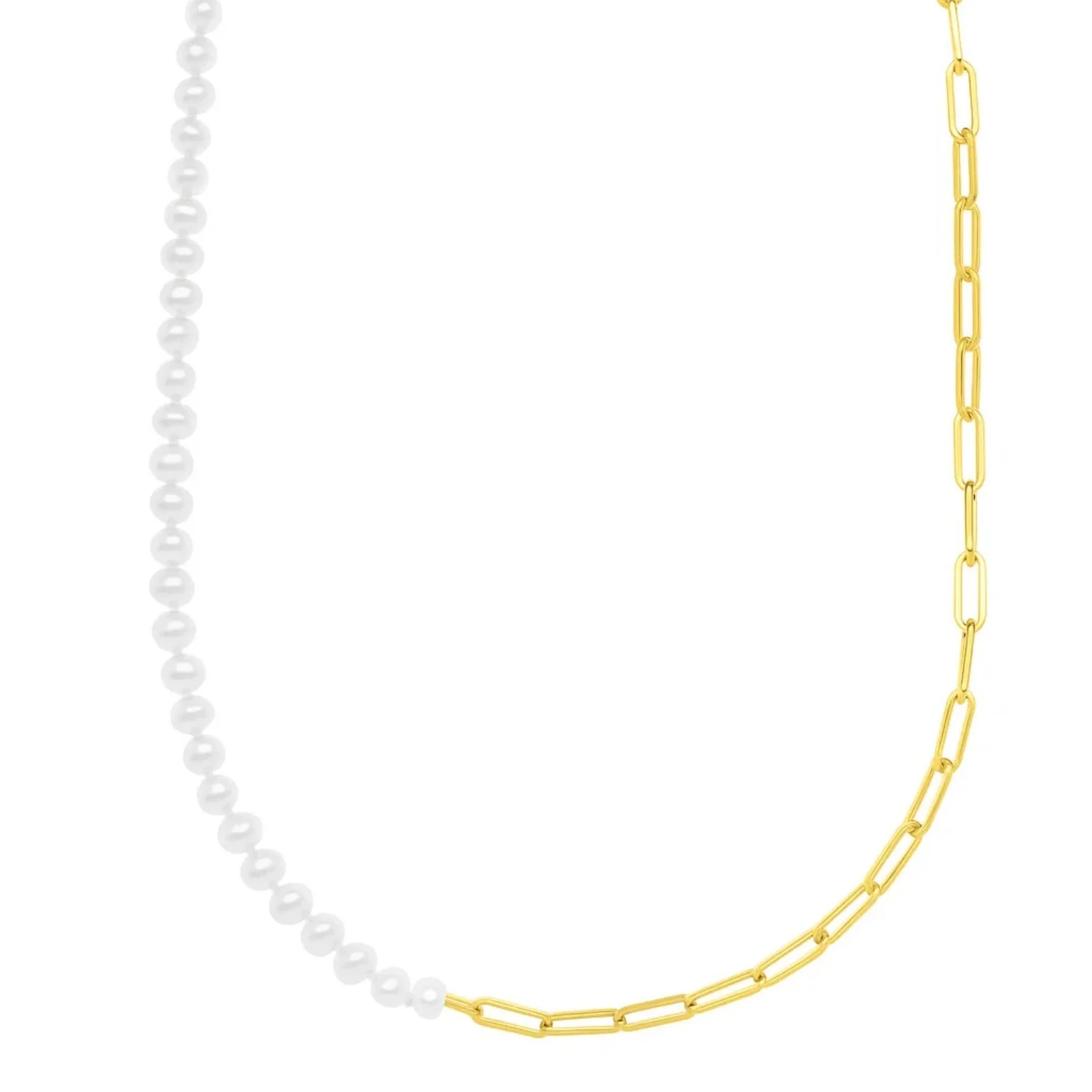 5mm Pearl and Lite Paperclip Necklace in 14K Yellow Gold - Image 13