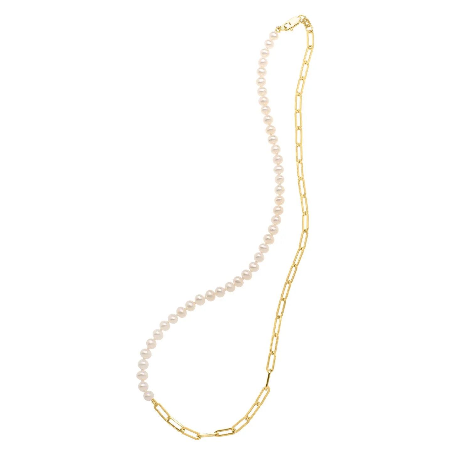 5mm Pearl and Lite Paperclip Necklace in 14K Yellow Gold - Image 14