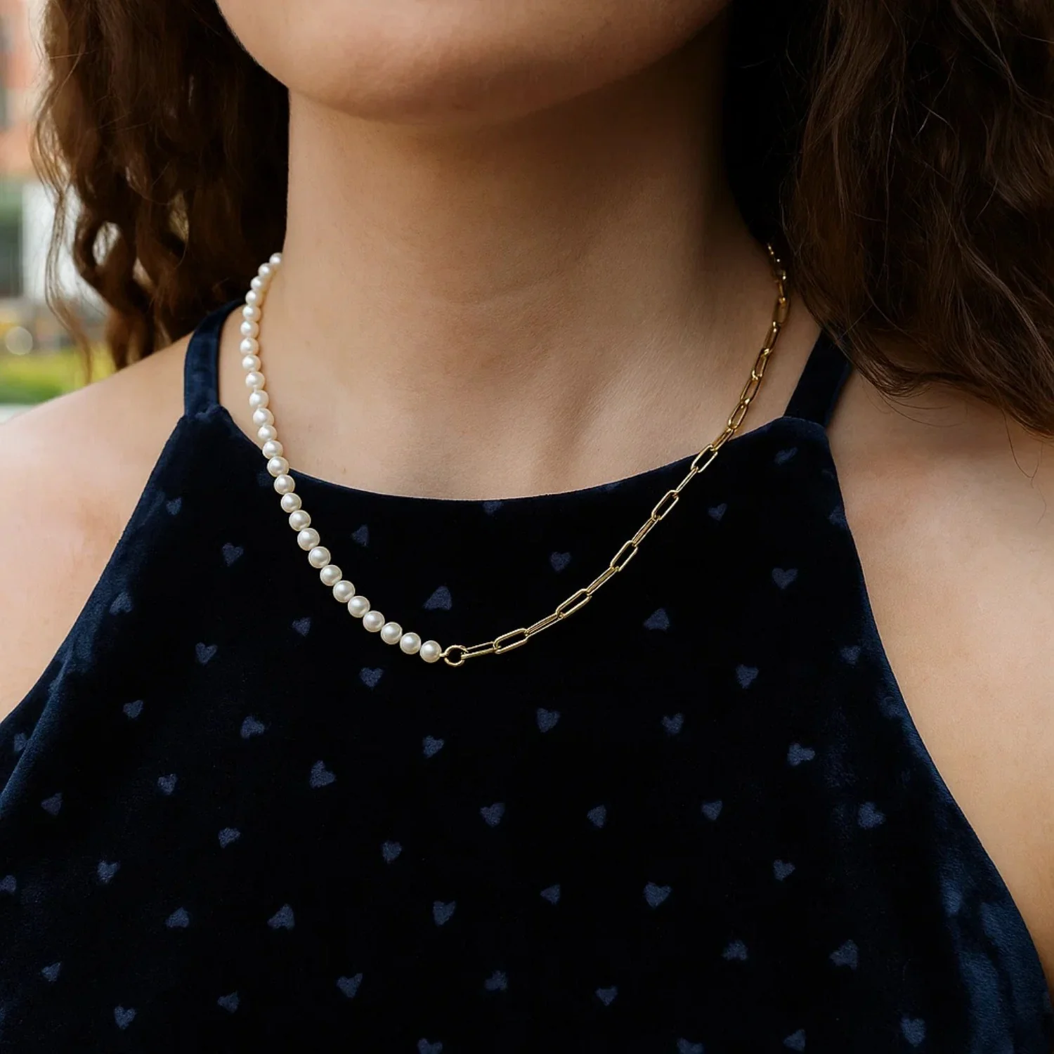 5mm Pearl and Lite Paperclip Necklace in 14K Yellow Gold - Image 19