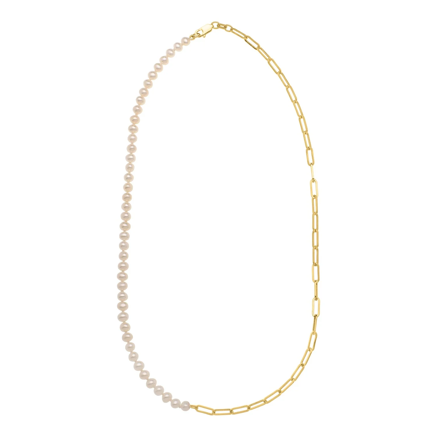 5mm Pearl and Lite Paperclip Necklace in 14K Yellow Gold - Image 4