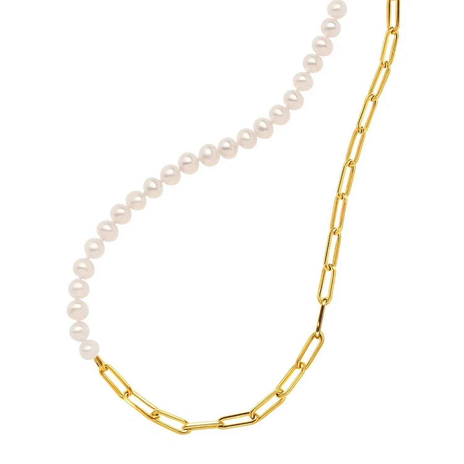 5mm Pearl and Lite Paperclip Necklace in 14K Yellow Gold - Image 8