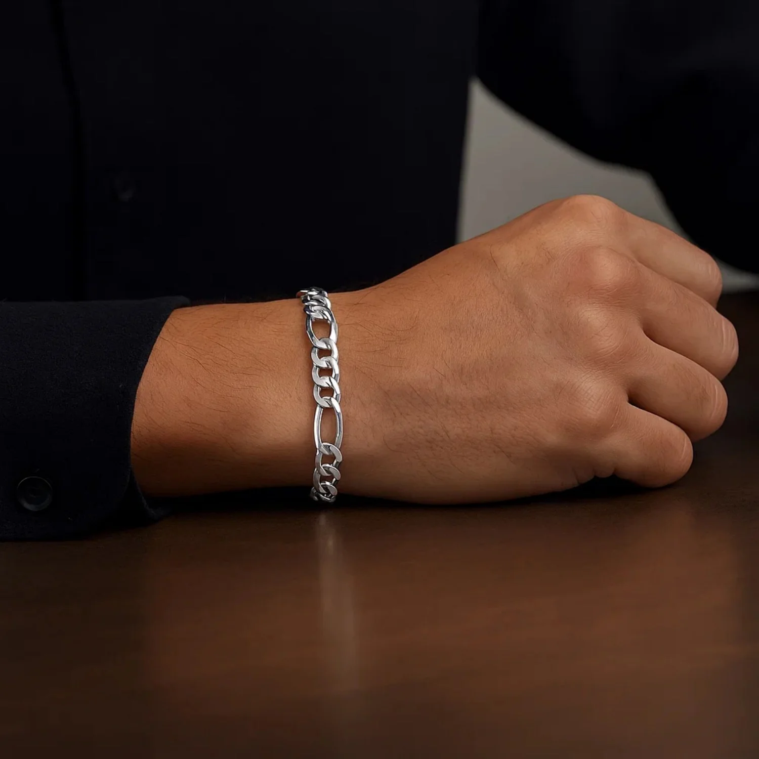 6.0mm 14k White Gold Solid Figaro Bracelet - Image 4
