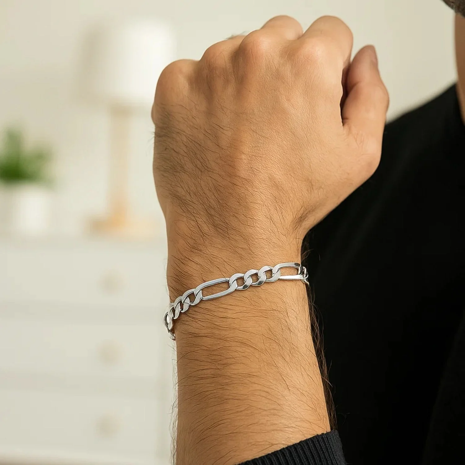 6.0mm 14k White Gold Solid Figaro Bracelet - Image 5