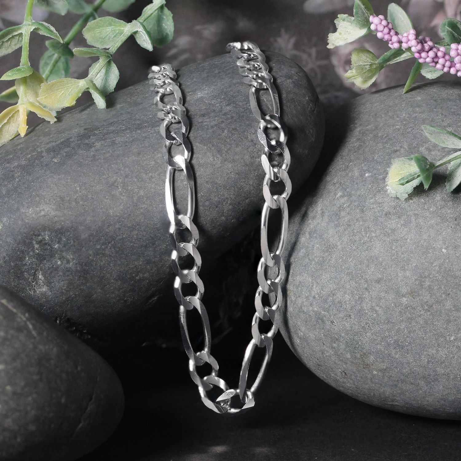 6.0mm 14k White Gold Solid Figaro Chain - Image 3