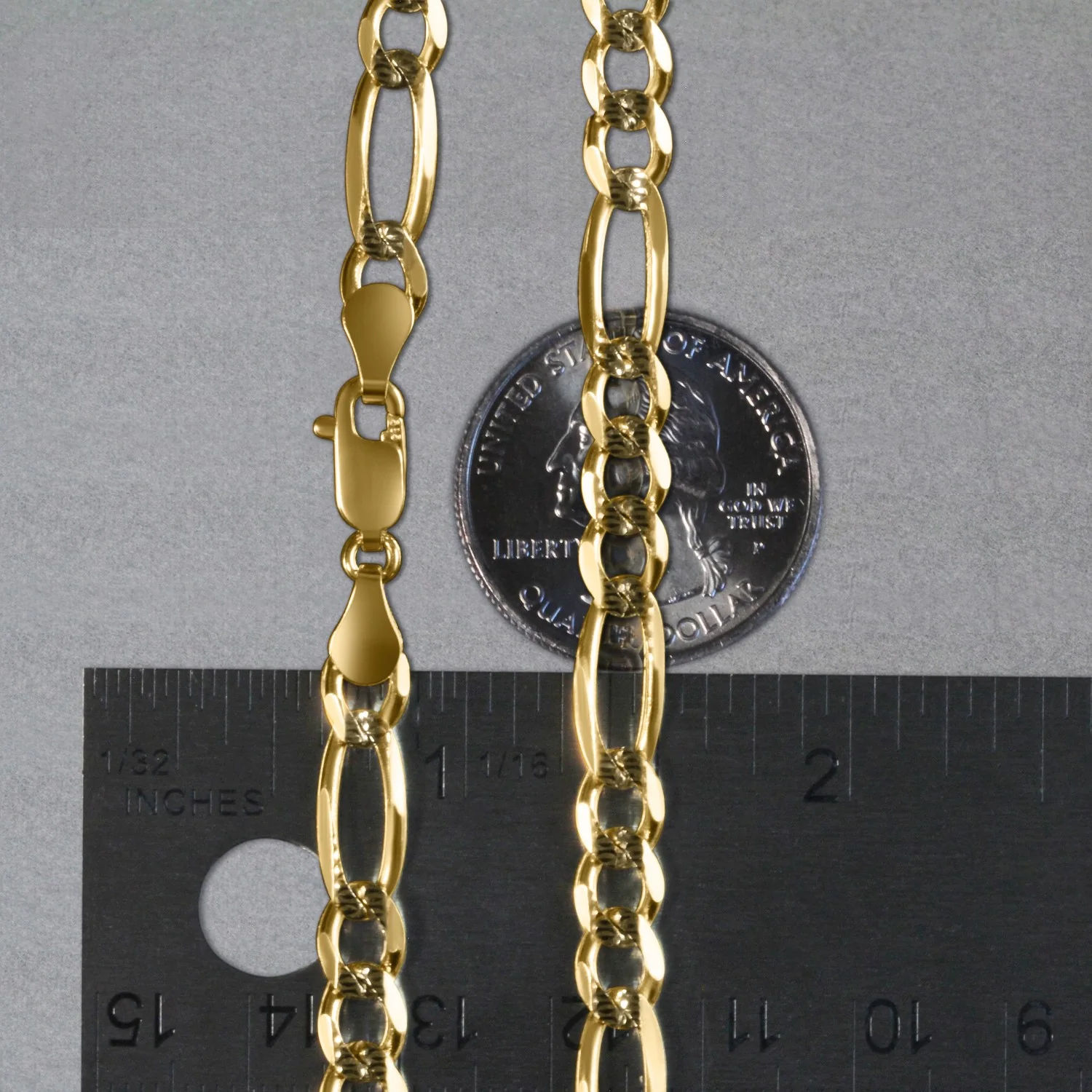 6.0mm 14K Yellow Gold Solid Pave Figaro Chain - Image 6