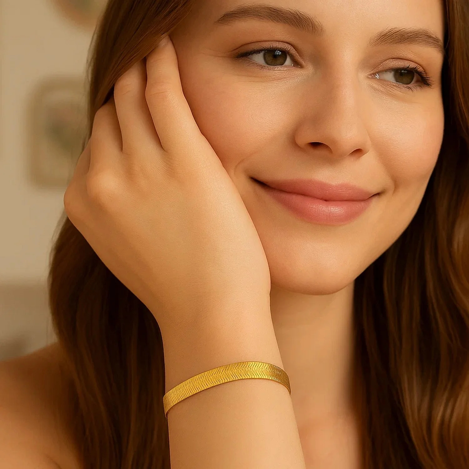 6.0mm 14k Yellow Gold Super Flex Herringbone Bracelet - Image 3
