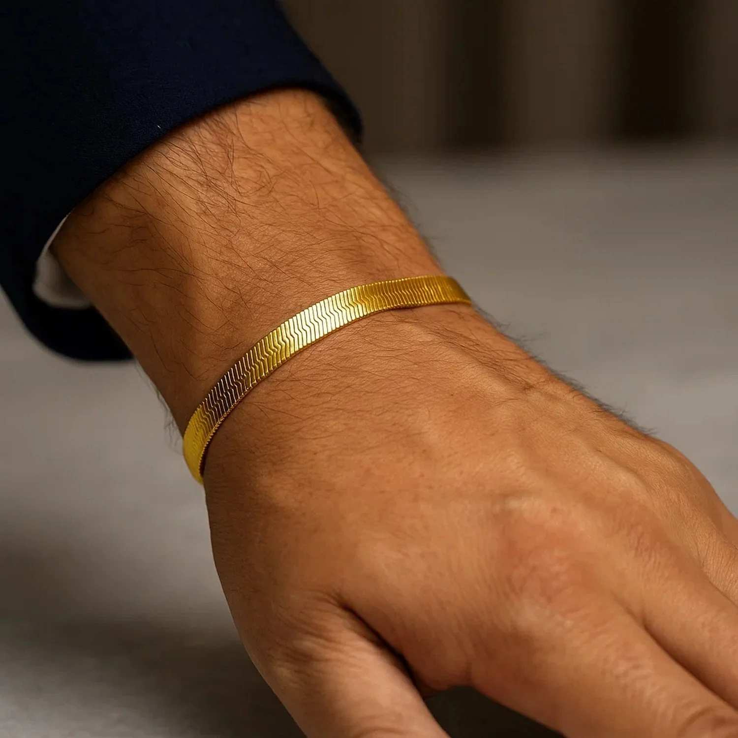 6.0mm 14k Yellow Gold Super Flex Herringbone Bracelet - Image 6