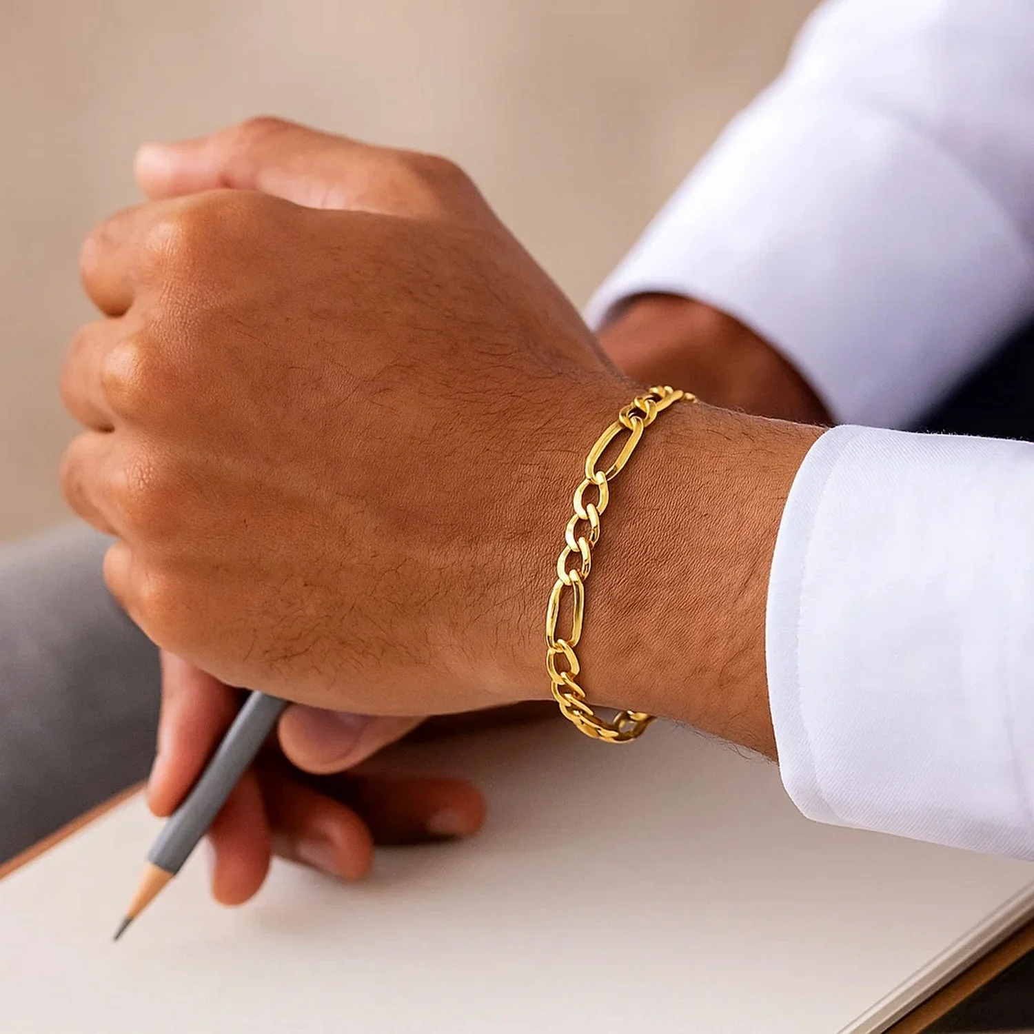 6.5mm 10k Yellow Gold Lite Figaro Bracelet - Image 21