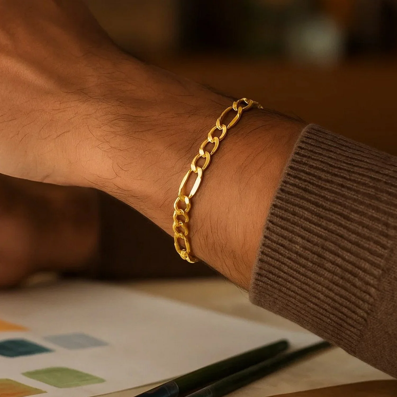6.5mm 10k Yellow Gold Lite Figaro Bracelet - Image 23