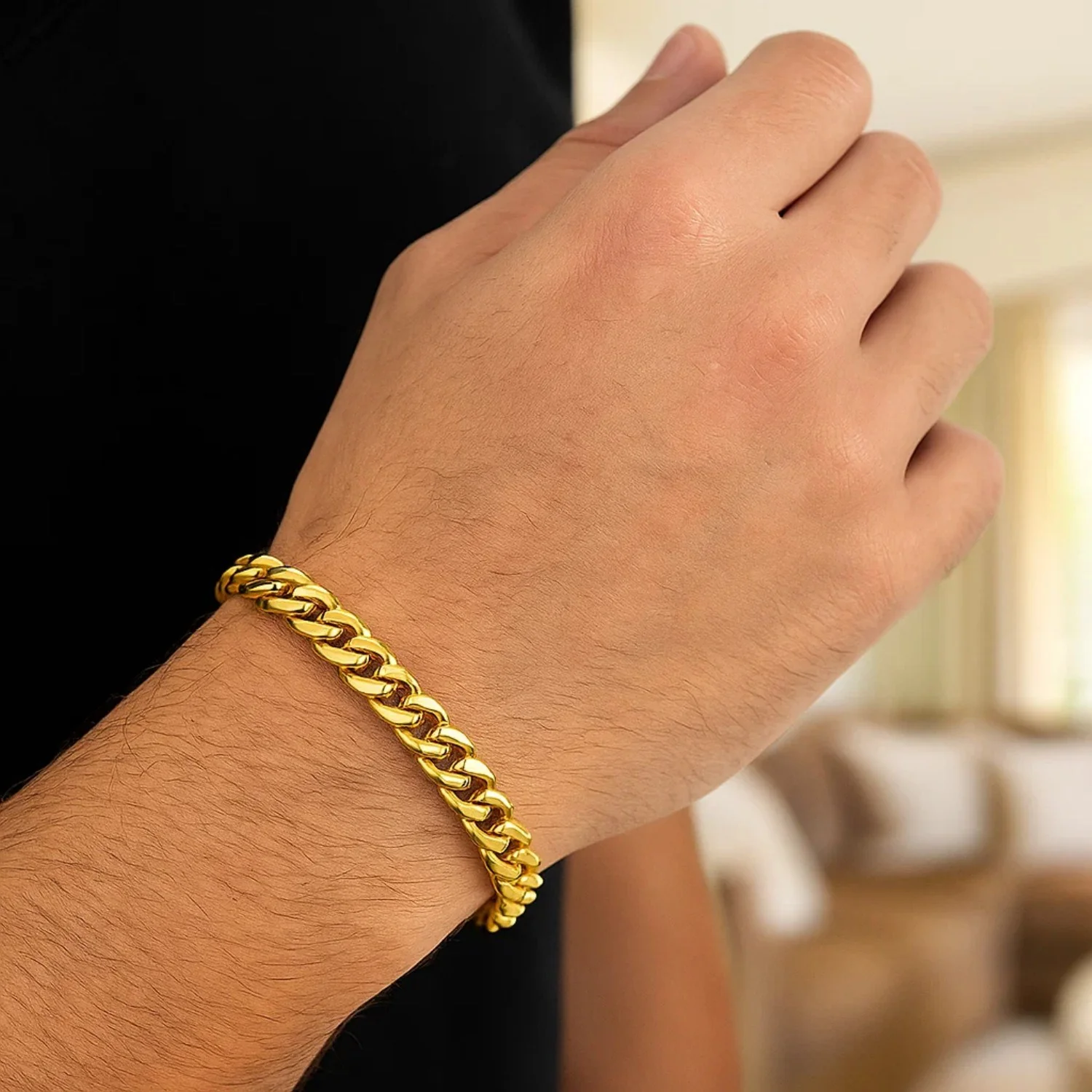7.0mm 10k Yellow Gold Classic Miami Cuban Solid Bracelet - Image 5