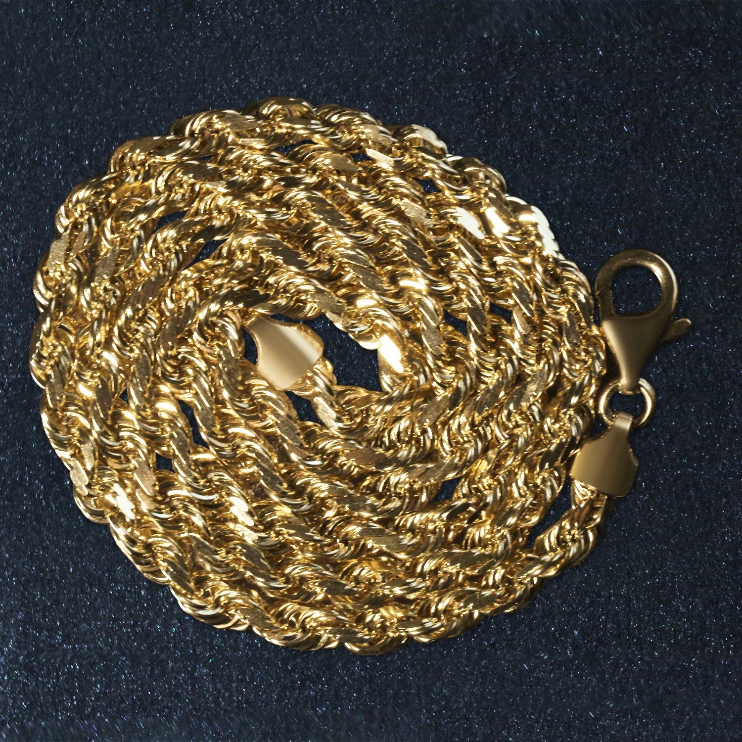 7.0mm 14k Yellow Gold Solid Diamond Cut Rope Chain - Image 5