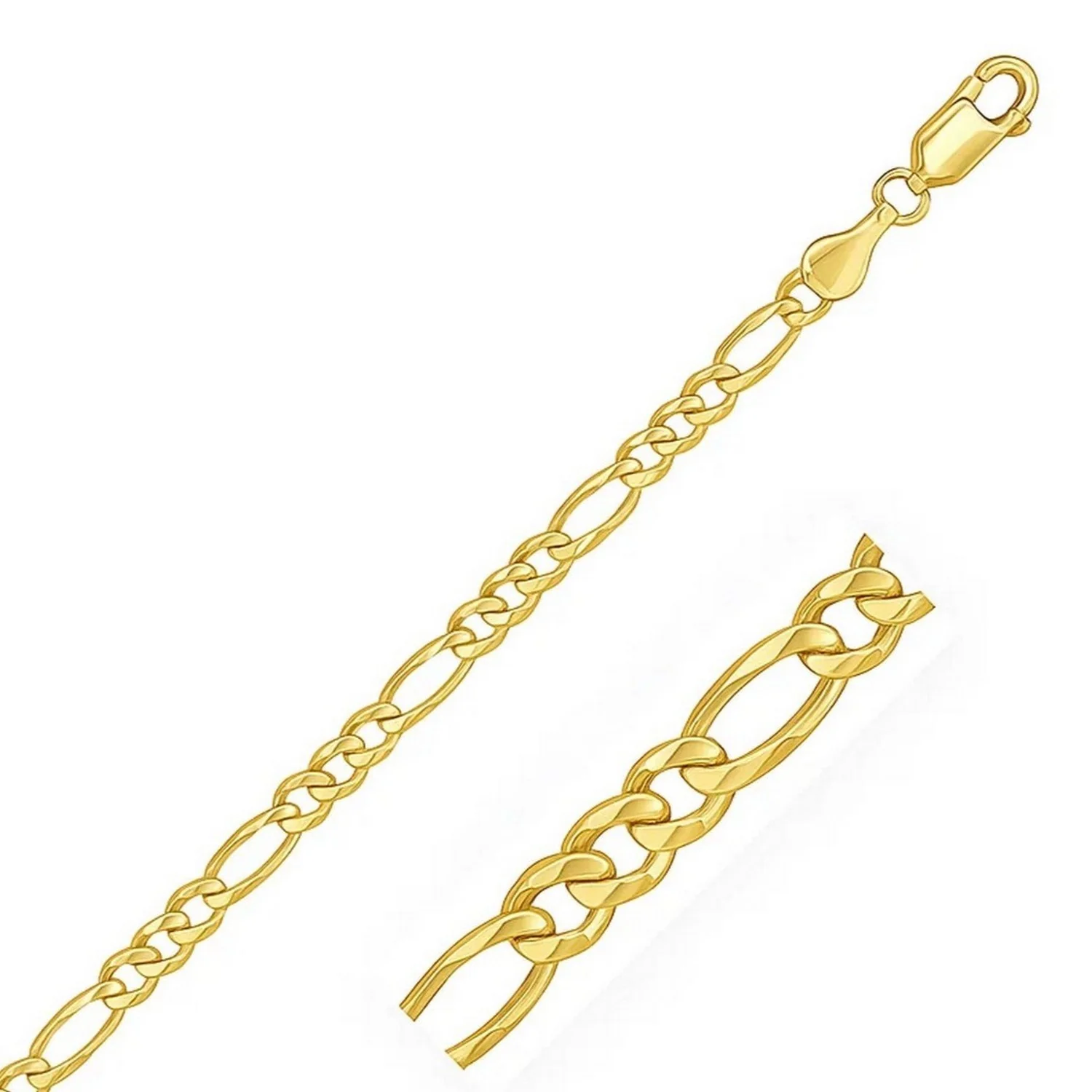 7.0mm 14k Yellow Gold Solid Figaro Chain